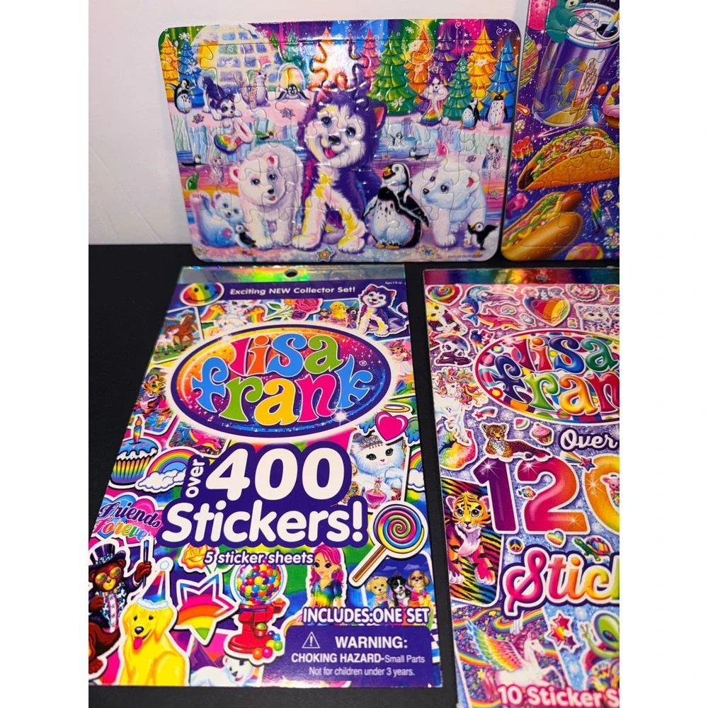 Lisa Frank Sticker Books and Puzzle Bundle Hunter Leopard Neon Rainbow 7pc Set